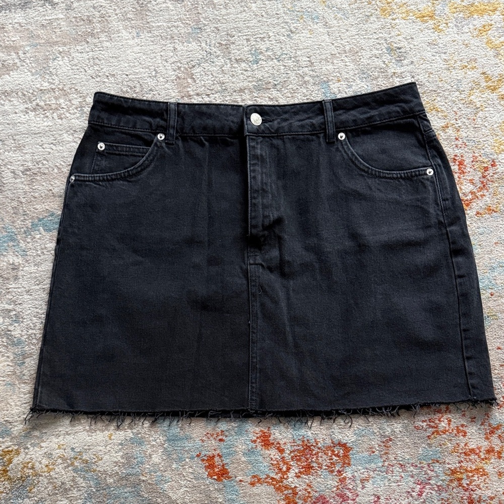 Topshop Black Frayed Hem Mini Skirt